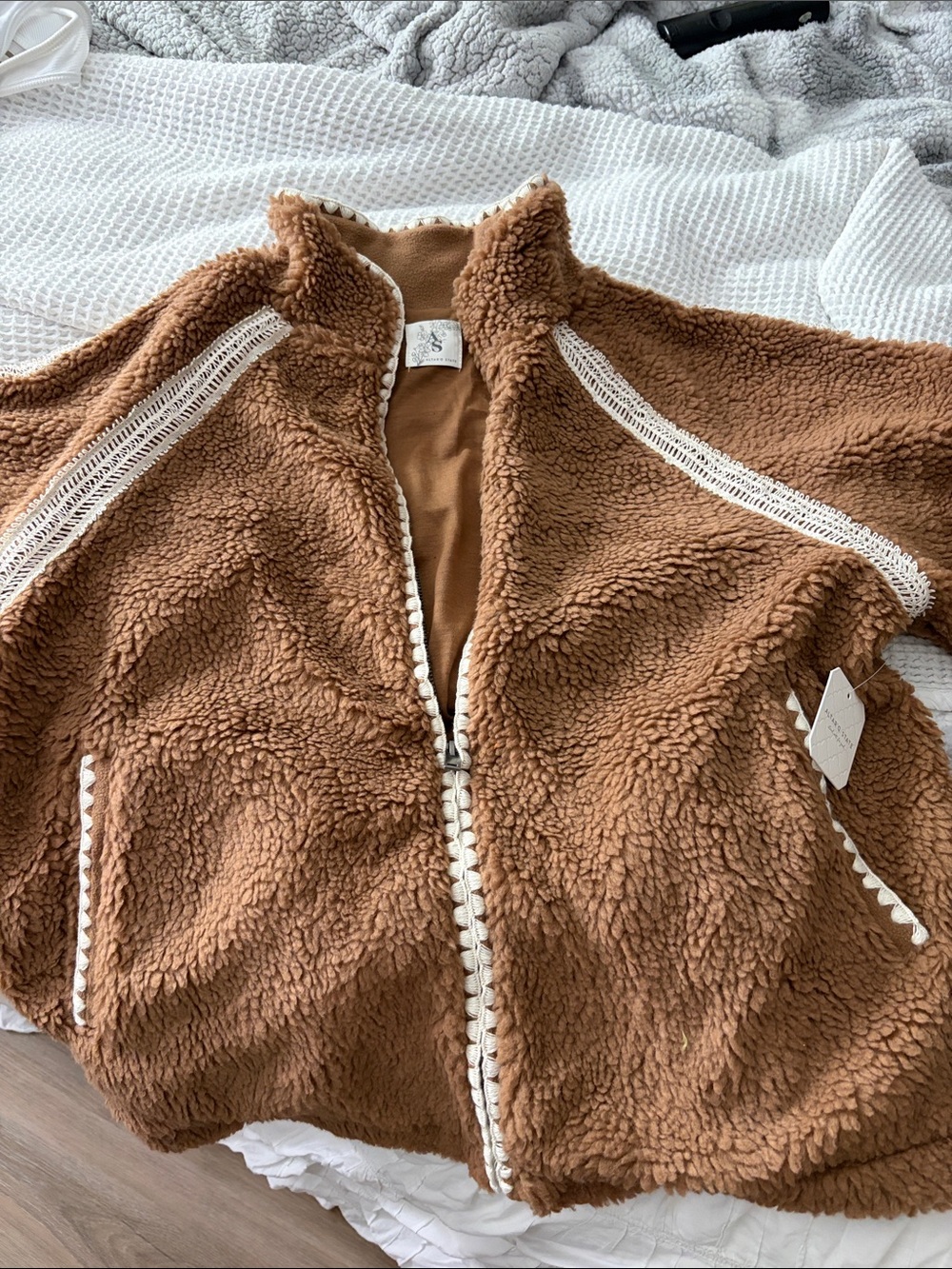 Alter’d State Cozy Faux-Sherpa Brown Zip Jacket size small